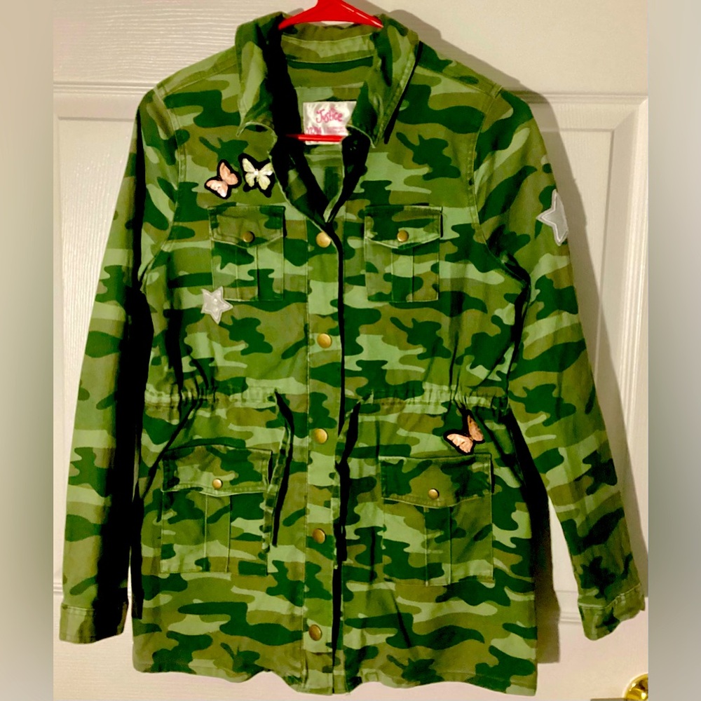 Justice Girls Camo Cargo Jacket Size 12/14